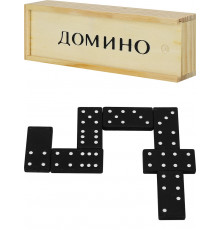 Пр.п.Домино пластиковое в деревянной коробке 17х5,5х3см, кость: 4,3х2х0,6 см  (арт.ИН-0396)