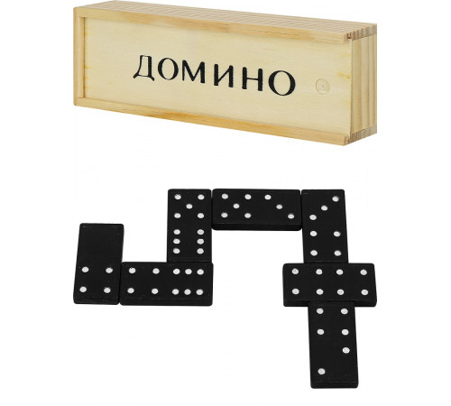 Пр.п.Домино пластиковое в деревянной коробке 17х5,5х3см, кость: 4,3х2х0,6 см  (арт.ИН-0396)