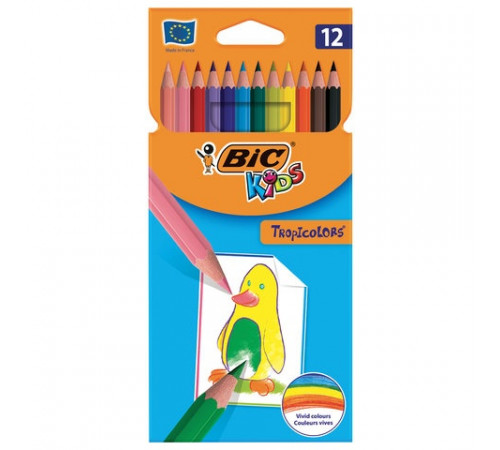 Карандаши цветные BIC -Tropicolors-, 12 ЦВЕТОВ, пластиковые, европодвес, 83256610