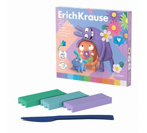 Пластилин классический ErichKrause Jolly Friends Pastel Bloom 12 цветов со стеком, 216 г (в коробке 12 шт)61354
