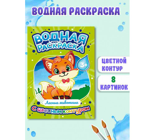 ВОДНАЯ РАСКРАСКА с цветным контуром. Лесные животные