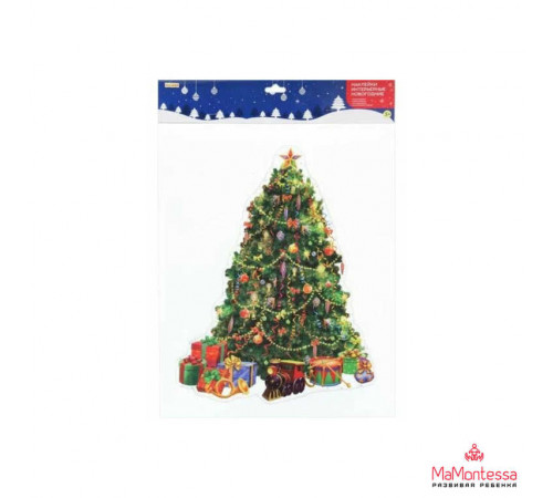 Пр.п.Силиконовая новогодняя наклейка Потрясающая ёлка 25*33 см Собственная разработка НУ-6626