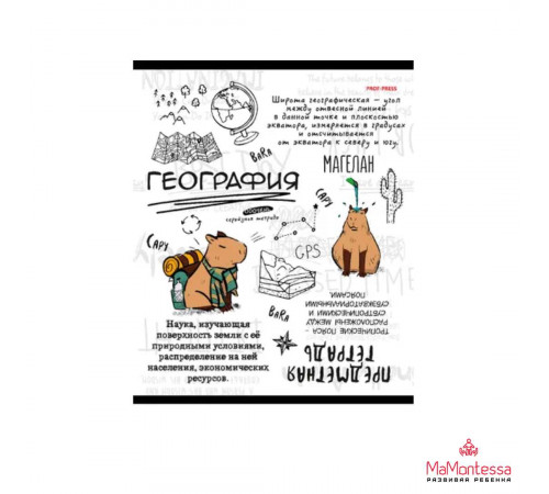 TM Prof-Press Тетрадь КЛЕТКА 48л. ГЕОГРАФИЯ «КАПИБАРА» (48-0034) стандарт, тиснение лён