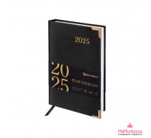 Ежедневник датированный 2025 А5 138х213мм BRAUBERG Senator, под кожу, чёрный, 115817