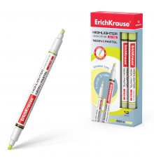 Двухсторонний текстмаркер  ErichKrause Visioline V-16 Neon+Pastel, цвет чернил желтый (в коробке по 12 шт.)56015