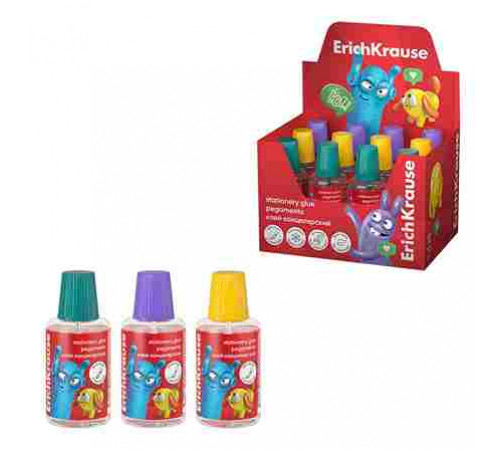 Клей ПВА ErichKrause EasyStick, Jolly Friends, с кисточкой, 20мл, ассорти 61288