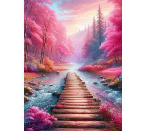 Алмаз мозаика (блест.) 30х40 см,с подр.,с полн.заполн. (30цв) Розовый лес (арт.НД-8924)