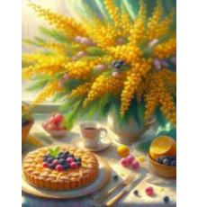Алмаз мозаика (клас.) 30х40 см, с подр., с полн. заполн. (30цв.) Букет мимозы (арт. НД-8905)