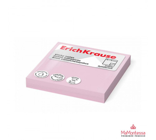 Блок самоклеящийся бумажный ErichKrause 75х75 мм, 100 листов, розовый,61648
