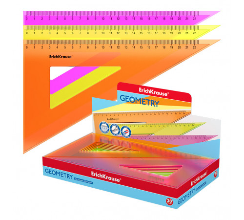 Угольник пластиковый ErichKrause® Neon, 22см/60°, желтый, во флоупаке