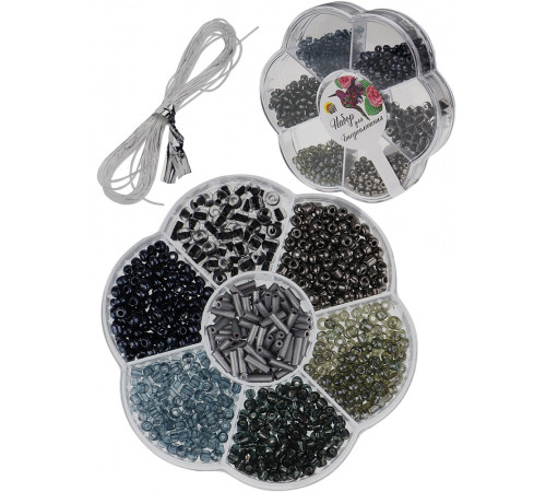 Набор для бисероплетения (8х8см, 7 видов бисера, в боксе) черный (арт. БИС-8382)