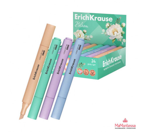 Текстмаркер ErichKrause Visioline V-17 Pastel Bloom, цвет чернил ассорти (в коробке-дисплее по 24 шт.)60809