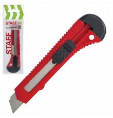 Нож канцелярский 18 мм STAFF EVERYDAY, фиксатор, красный матовый корпус, упаковка с подвесом, 238768