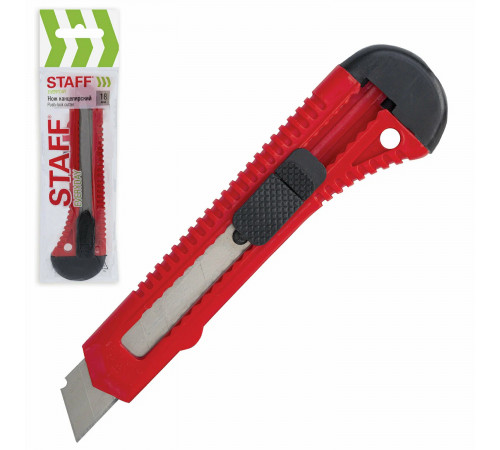 Нож канцелярский 18 мм STAFF EVERYDAY, фиксатор, красный матовый корпус, упаковка с подвесом, 238768