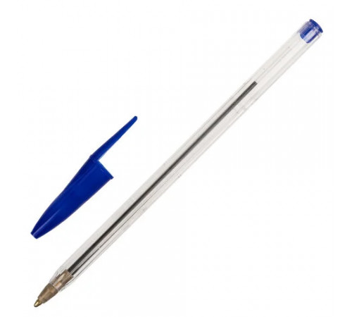 Ручка шариковая STAFF Basic Budget BP-02, письмо 500 м, СИНЯЯ, длина корпуса 13,5 см, линия письма 0,5 мм, 143758