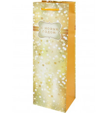Пакет подарочный с мат.лам. 12х36х8,5 см (Bottle) Золотистый, 157г  (собст.разр.) ППК-2269