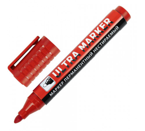 Маркер перманентный ULTRA MARKER, КРАСНЫЙ, 3,5 мм, с клипом, BRAUBERG, 152205
