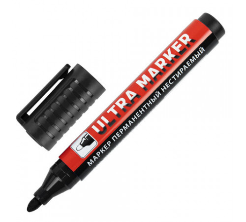 Маркер перманентный ULTRA MARKER, ЧЕРНЫЙ, 3,5 мм, с клипом, BRAUBERG, 152204