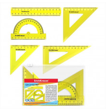 Набор геометрический малый ErichKrause® Neon (линейка 15см, угольник 9см/45°, транспортир 180°/10см), желтый, в zip-пакете