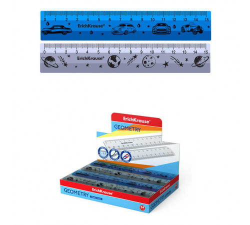 Линейка пластиковая ErichKrause Ice Metallic, 15см, ассорти для мальчиков (в коробке-дисплее по 44 шт)57822