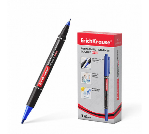 Двухсторонний перманентный маркер ErichKrause Double P-80, цвет чернил синий (в коробке по 12 шт.)48184