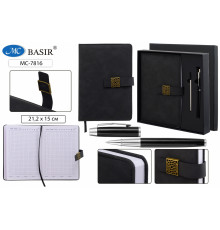 Бас.Ежедневник+металлическая ручка+запасной стержень в подарочной упаковке: материал кожезам МС-7816